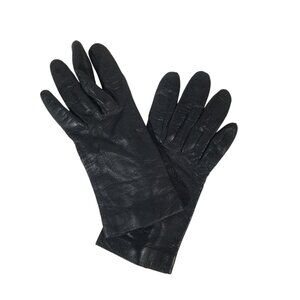 Fownes Brothers Vintage Black Leather, Silk-Lined, Wrist Length Gloves Size 6
